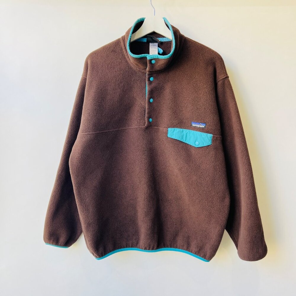 Patagonia Brown and Teal Fleece Pullover